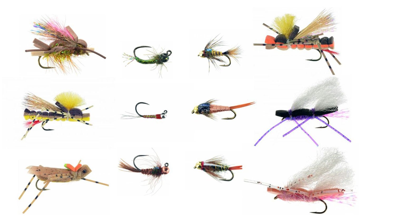 Hopper Collection: 12 Assorted Grasshopper Patterns + Fly Box