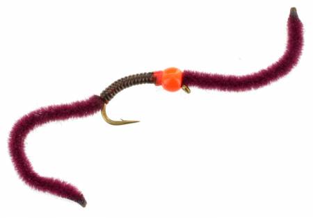 Firebead Sparkle Worm - Wine  Fly Fishing Flies For Less