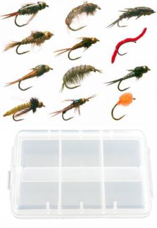 60 piece Trout Fly Fishing Flies Nymphs Wet Flies Dry Flies Fly Fishing Box