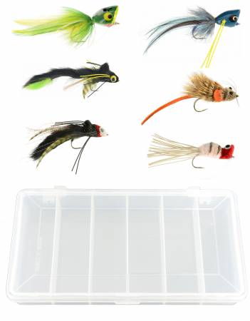 Top Water Bass & Pike Assortment - 6 Flies + Fly Box | Fly Fishing